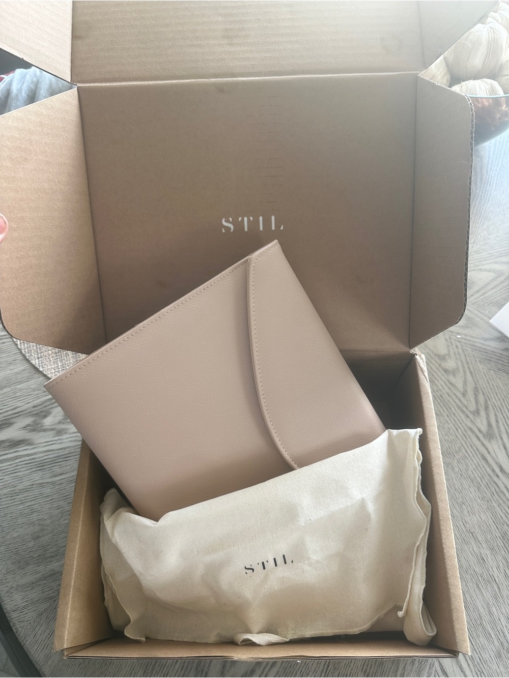 A5 Binder by STIL in Beige Saffiano Leather. New in Box